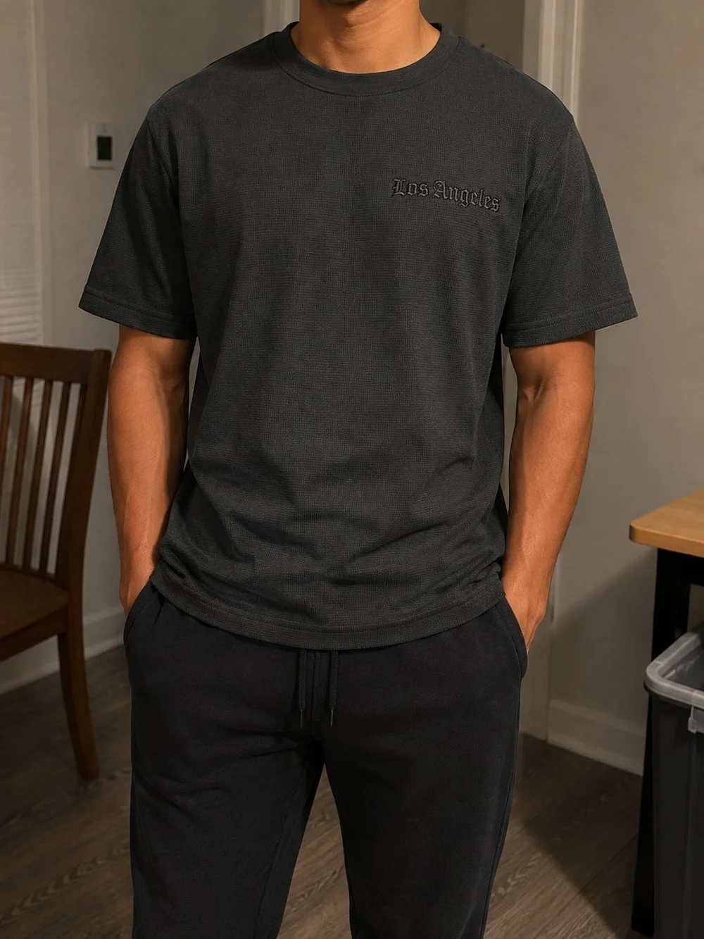 Embroidered Crew Neck Tee - Black
